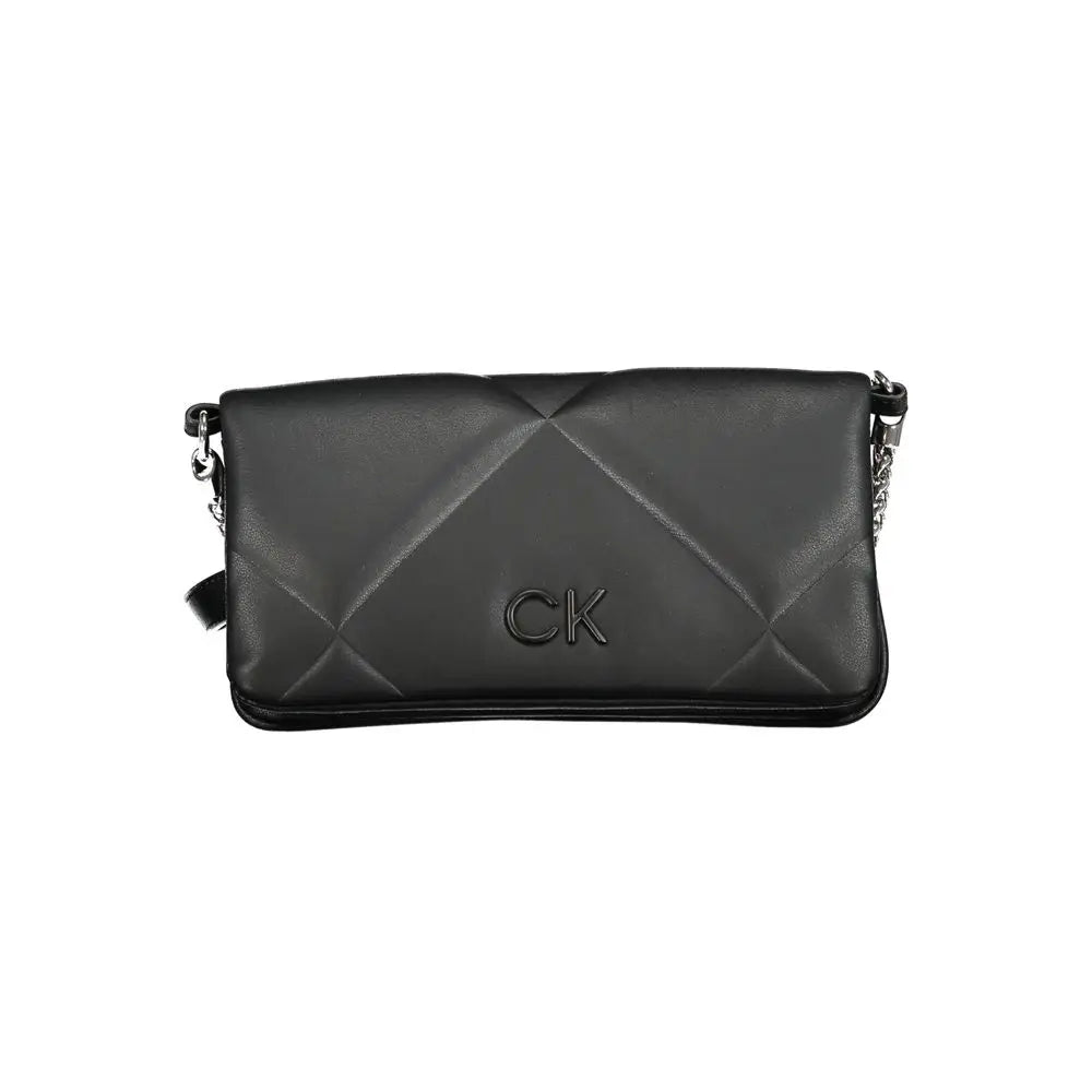 Sac bandoulière noir en cuir matelassé avec chaîne argentée et logo ck de calvin klein en polyester pour femme