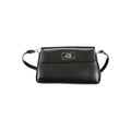 Sac bandoulière femme calvin klein noir en polyester avec plaque logo ck argentée sur le rabat en cuir noir