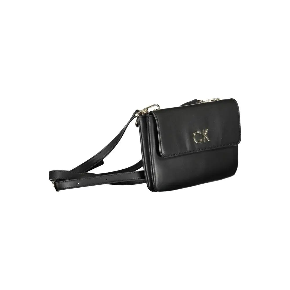 Calvin klein sac bandoulière noir en cuir avec logo ck argenté en polyester pour femme