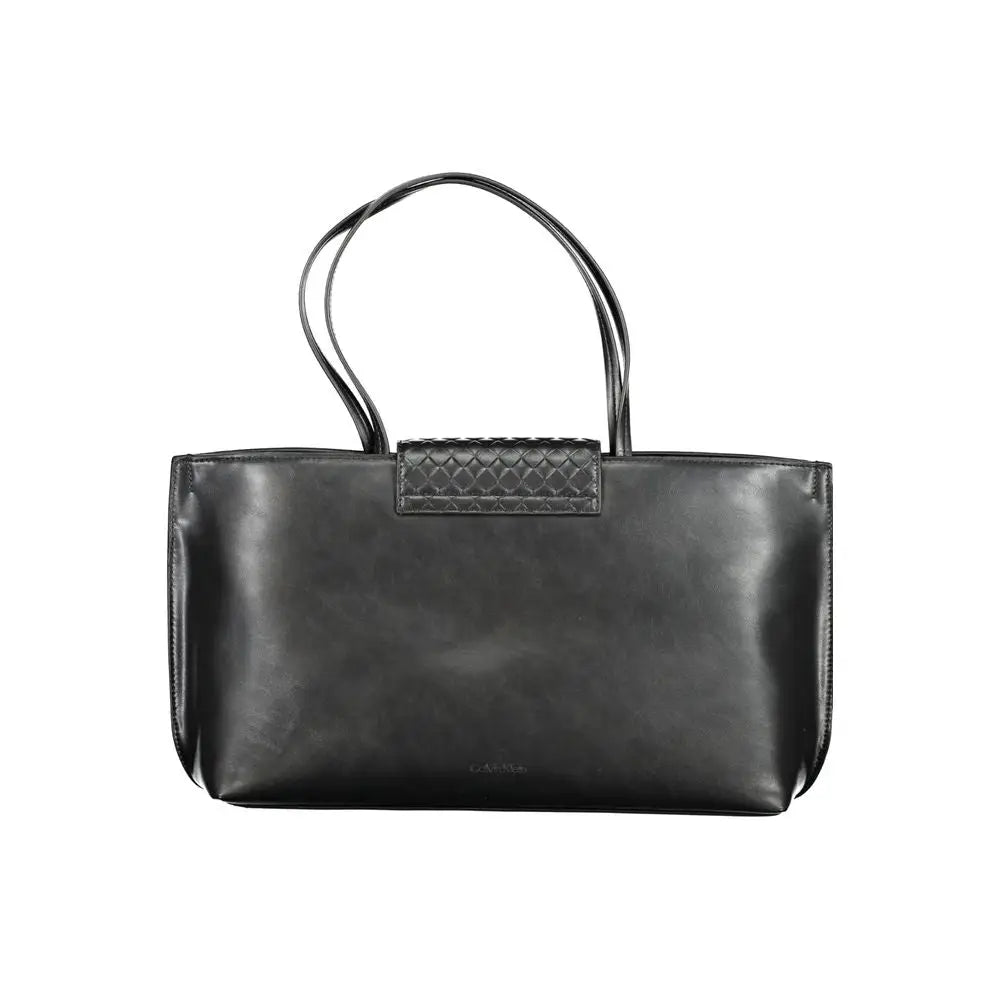 Sac cabas noir en cuir avec panneau matelassé rectangulaire et poignées fines calvin klein femme polyester