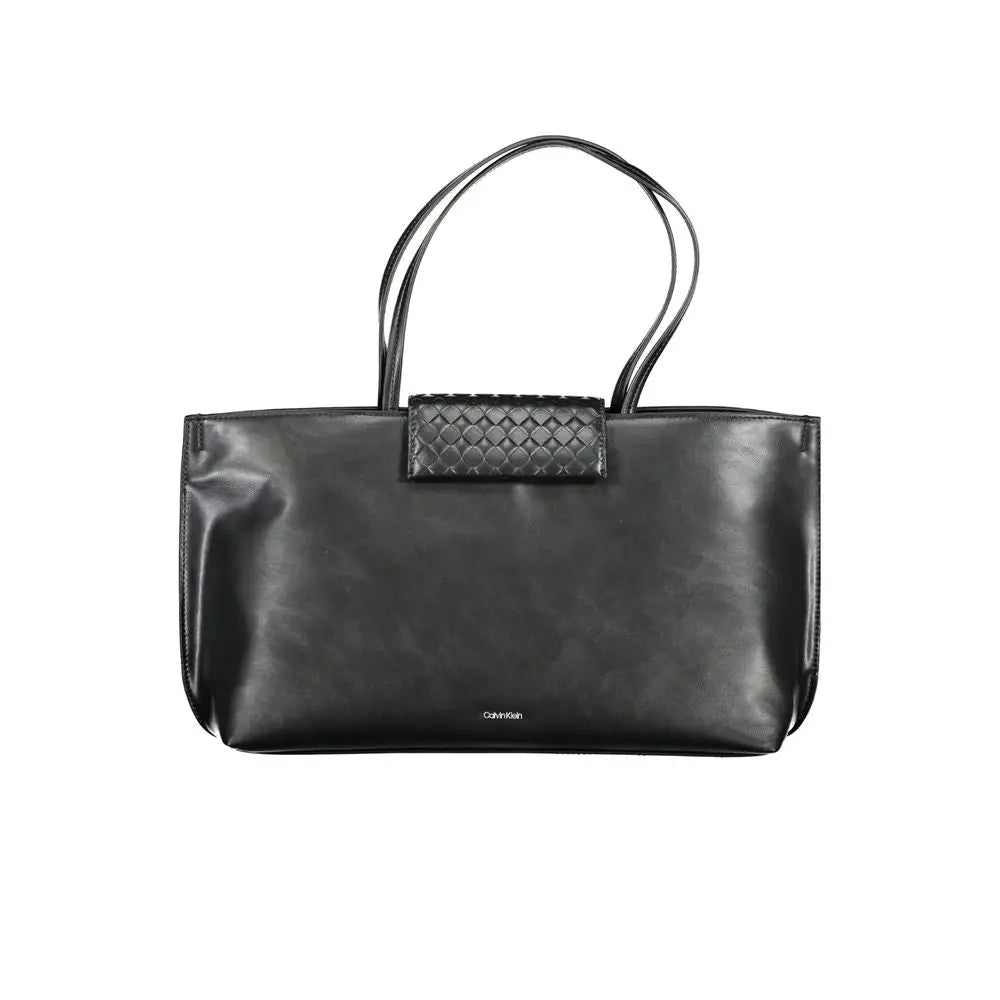 Sac cabas noir en cuir avec panneau matelassé et logo calvin klein sac à main femme en polyester