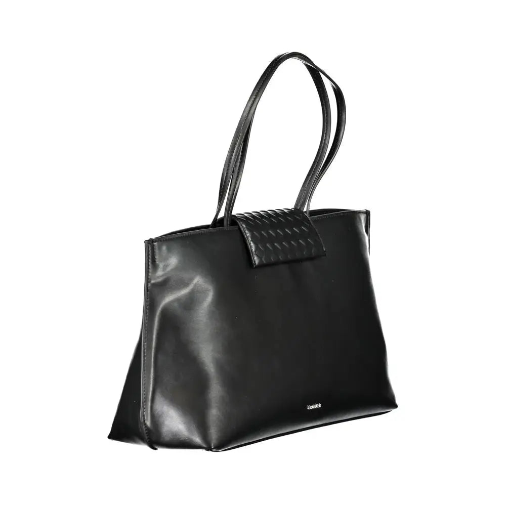Sac fourre-tout en polyester noir Calvin Klein pour femme avec poignée matelassée en cuir noir