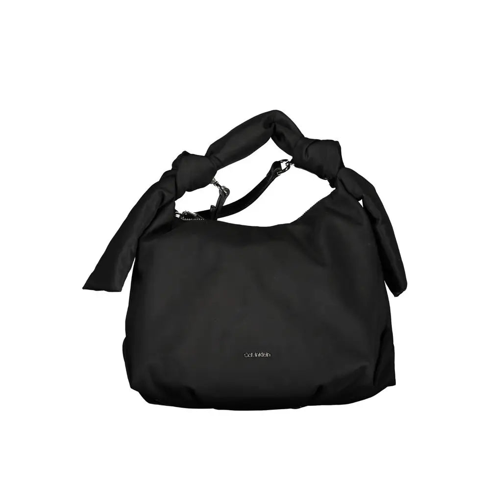 Sac hobo noir en nylon calvin klein avec bandoulière nouée et logo discret sur le devant en polyester