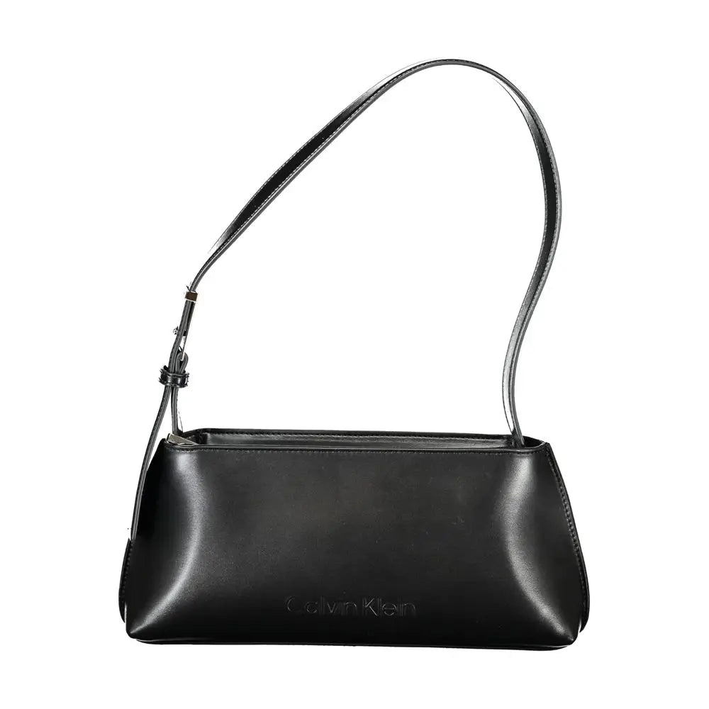 Sac à bandoulière noir calvin klein en cuir synthétique brillant au design minimaliste pour femme