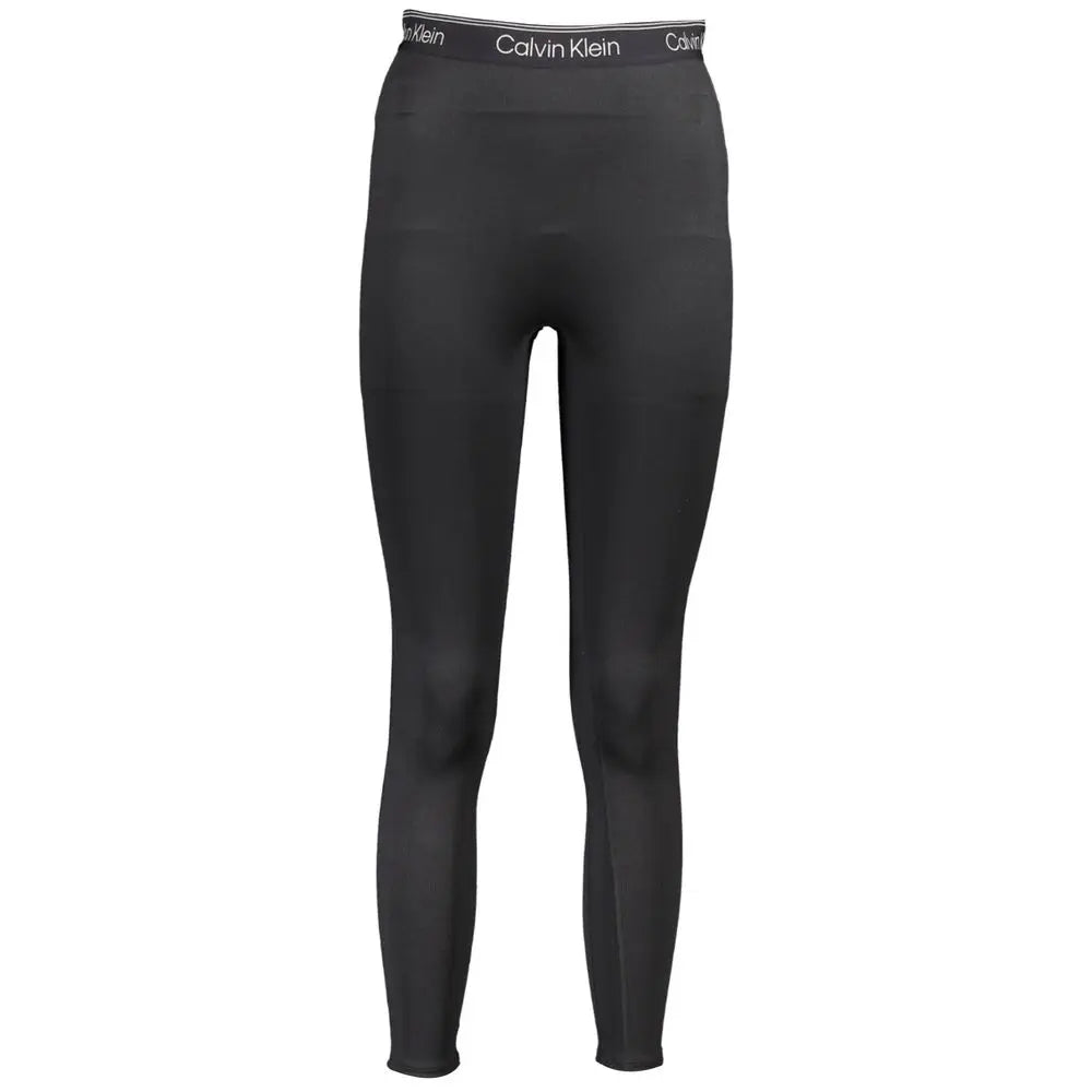 Legging femme calvin klein noir en polyester avec bande logo blanc à la taille