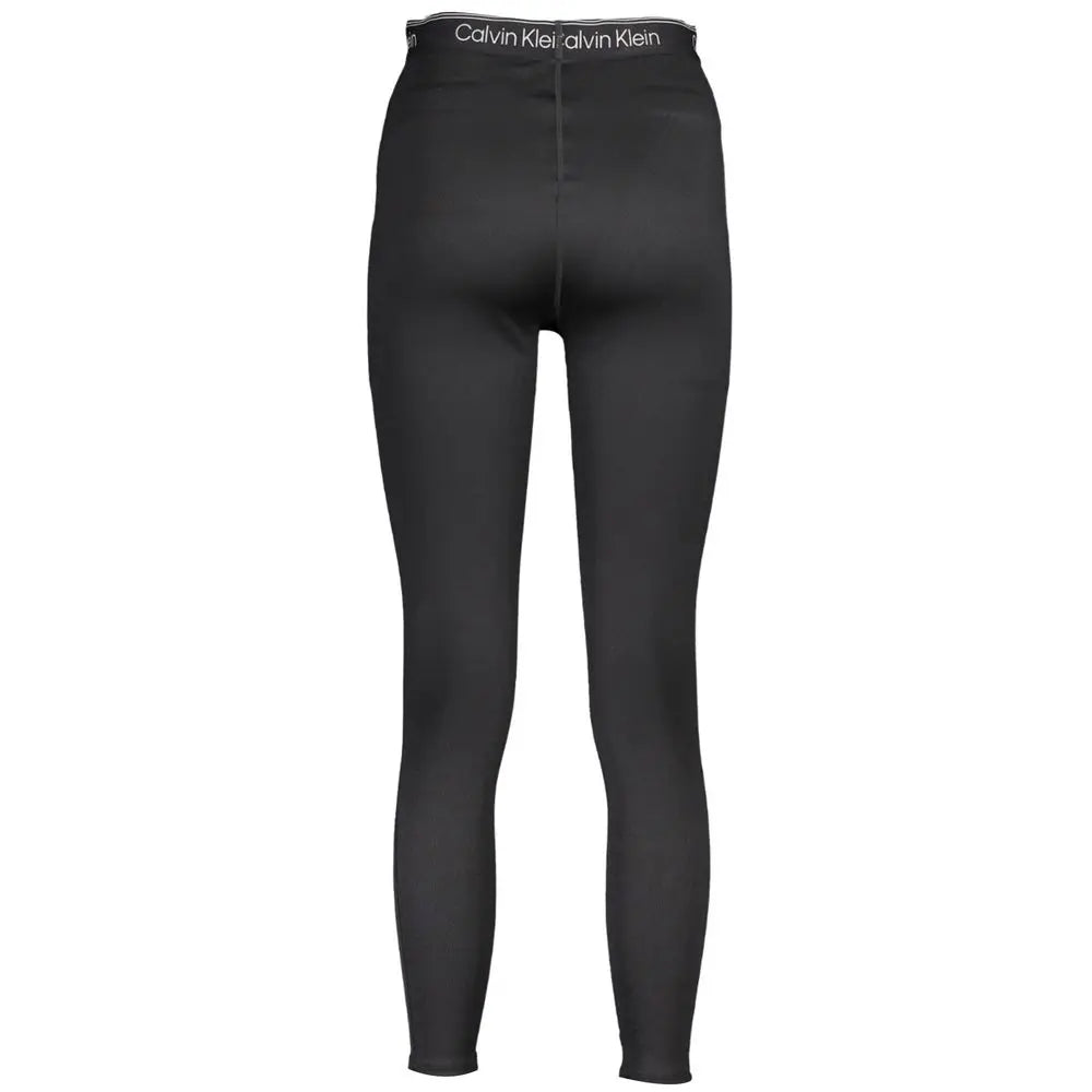 Legging calvin klein noir en polyester pour femme avec bande logo blanche taille haute