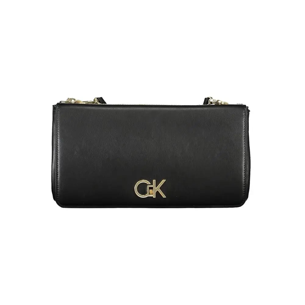 Sac bandoulière calvin klein noir en polyester avec pochette croisée en cuir noir et logo ck doré avec fermeture éclair