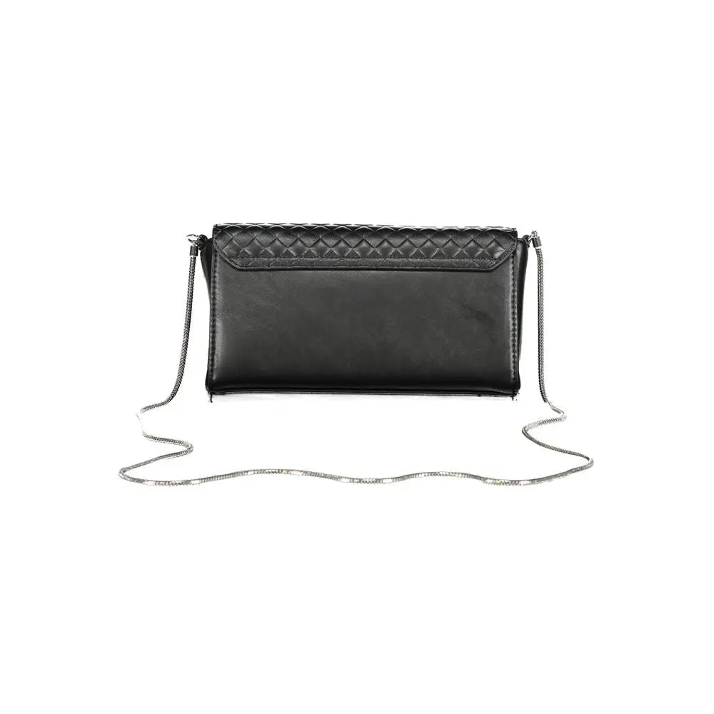 Calvin klein sac épaule femme en polyester noir avec pochette matelassée en cuir et chaîne argentée