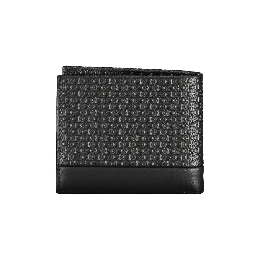 Portefeuille en cuir noir avec motif circulaire embossé et coutures, accompagné d’un sac épaule femme calvin klein polyester noir