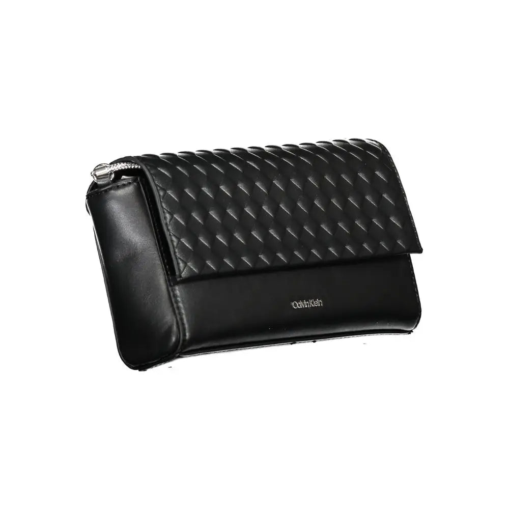 Sac bandoulière femme calvin klein noir en polyester avec dessus tissé texturé et côtés en cuir lisse