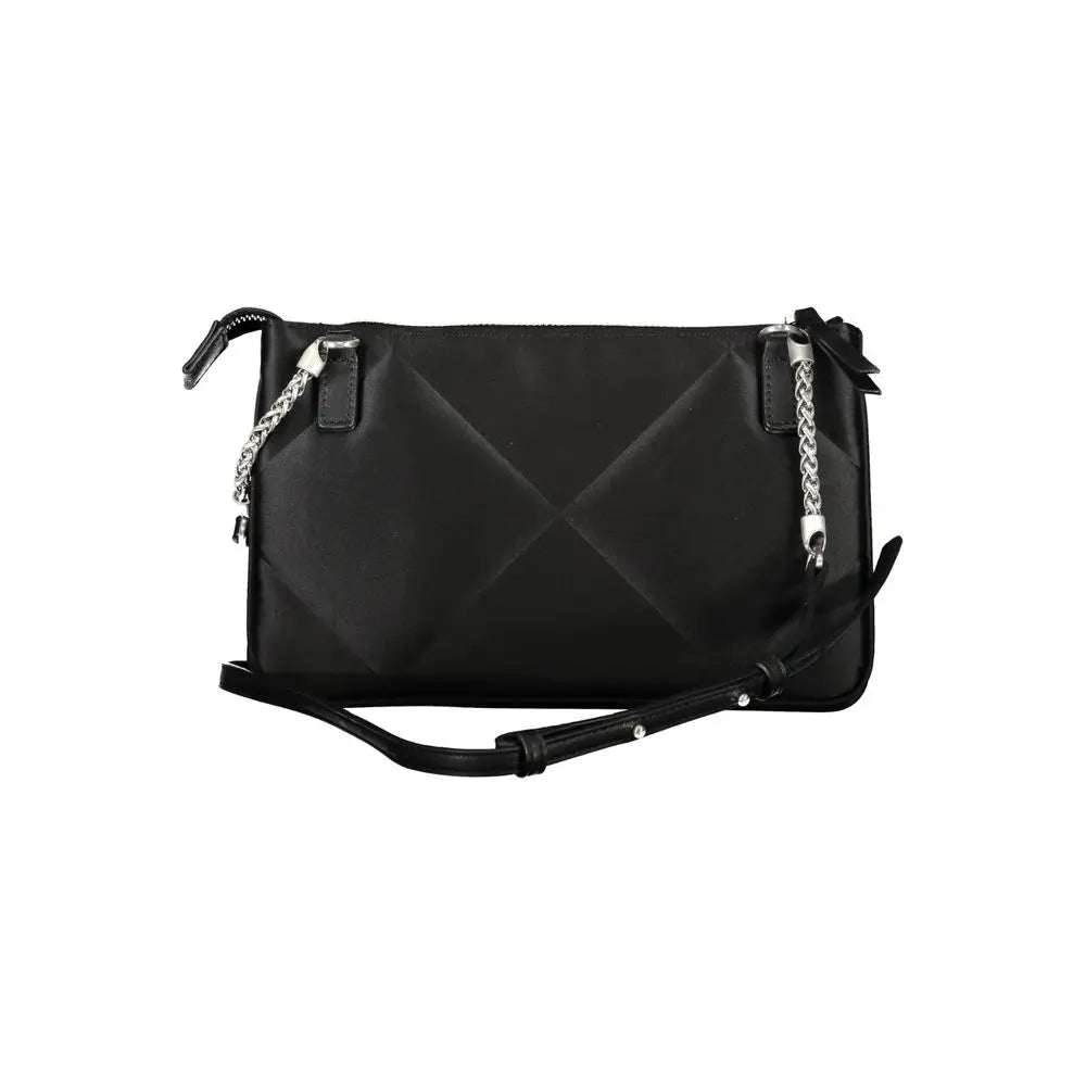 Sac bandoulière femme calvin klein noir en polyester avec matelassage, chaîne argentée et sangle en cuir amovible