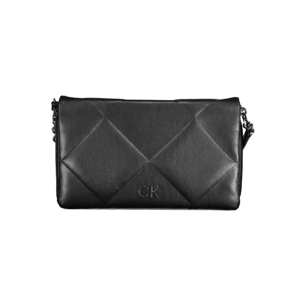 Sac bandoulière femme Calvin Klein noir en polyester avec cuir matelassé et chaîne ck logo