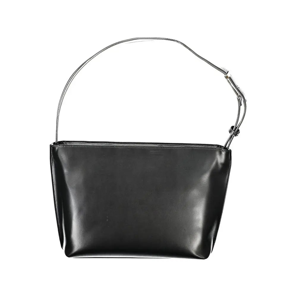Calvin klein sac à bandoulière pour femme en polyester noir avec cuir verni et poignée métallique fine minimaliste