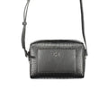 Sac bandoulière femme calvin klein noir en polyester avec cuir embossé crocodile et plaque logo ck argentée