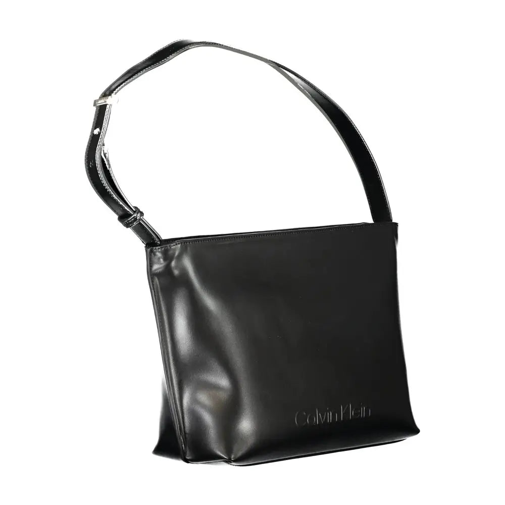 Sac bandoulière noir calvin klein en cuir brillant et design minimaliste pour femme en polyester