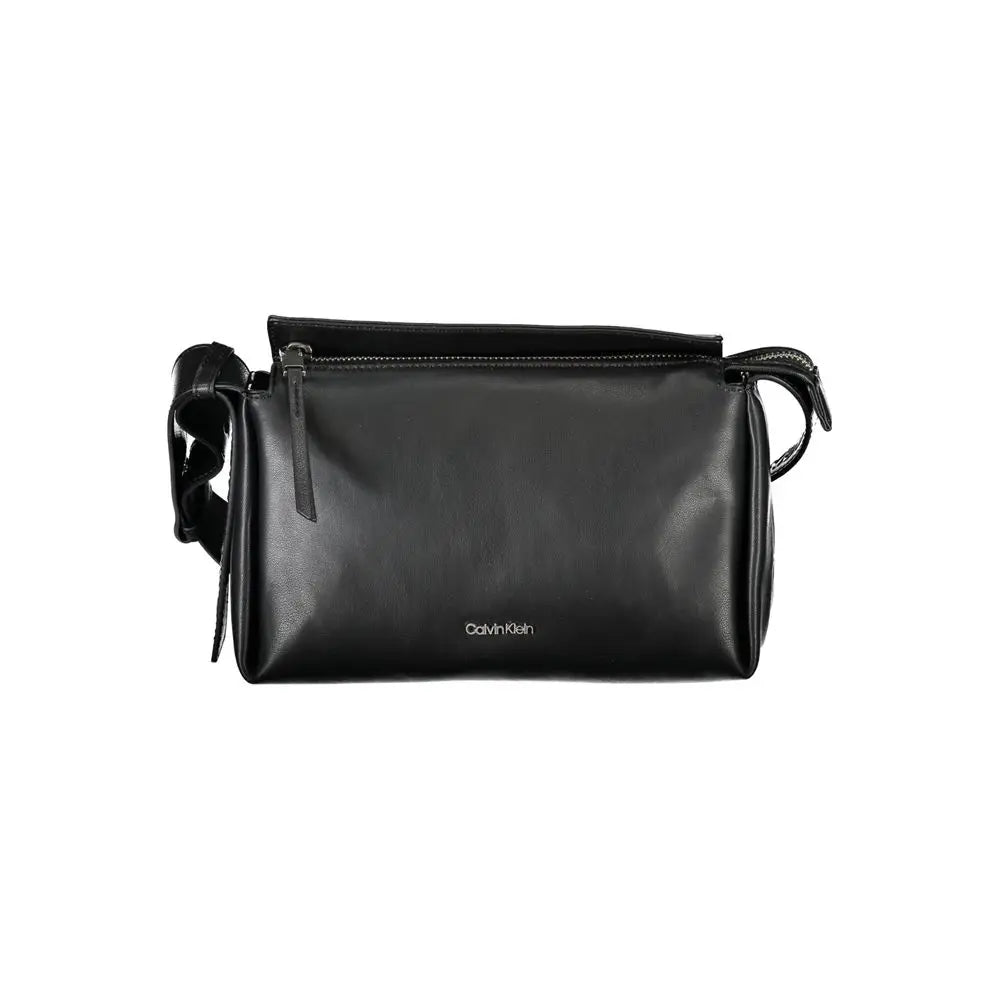 Sac bandoulière femme calvin klein noir en polyester avec design minimaliste et texture cuir lisse