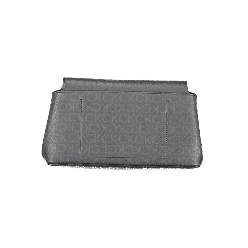Sac bandoulière pour femme calvin klein en polyester noir avec une pochette en cuir gris foncé monogrammée