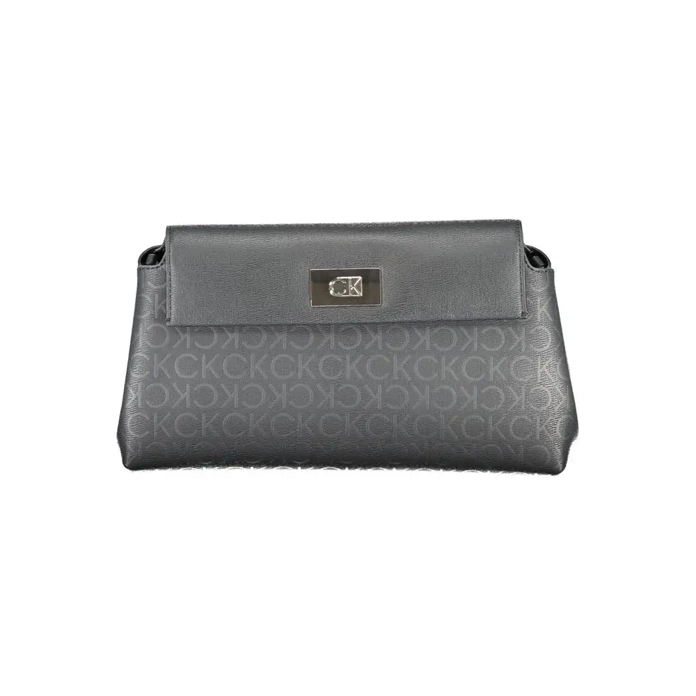 Sac à bandoulière femme calvin klein noir en polyester avec pochette grise texturée monogramme et fermoir métallique