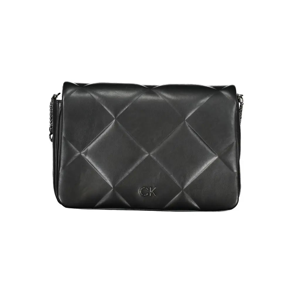 Sac bandoulière calvin klein noir en polyester avec cuir matelassé et logo ck chaîne en métal