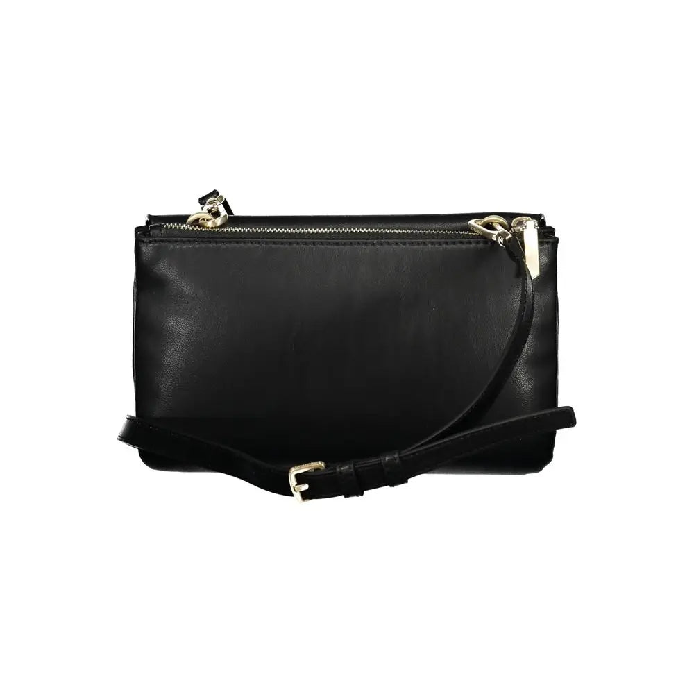 Calvin klein sac à bandoulière femme en polyester noir avec fermeture éclair dorée et boucle en cuir noir