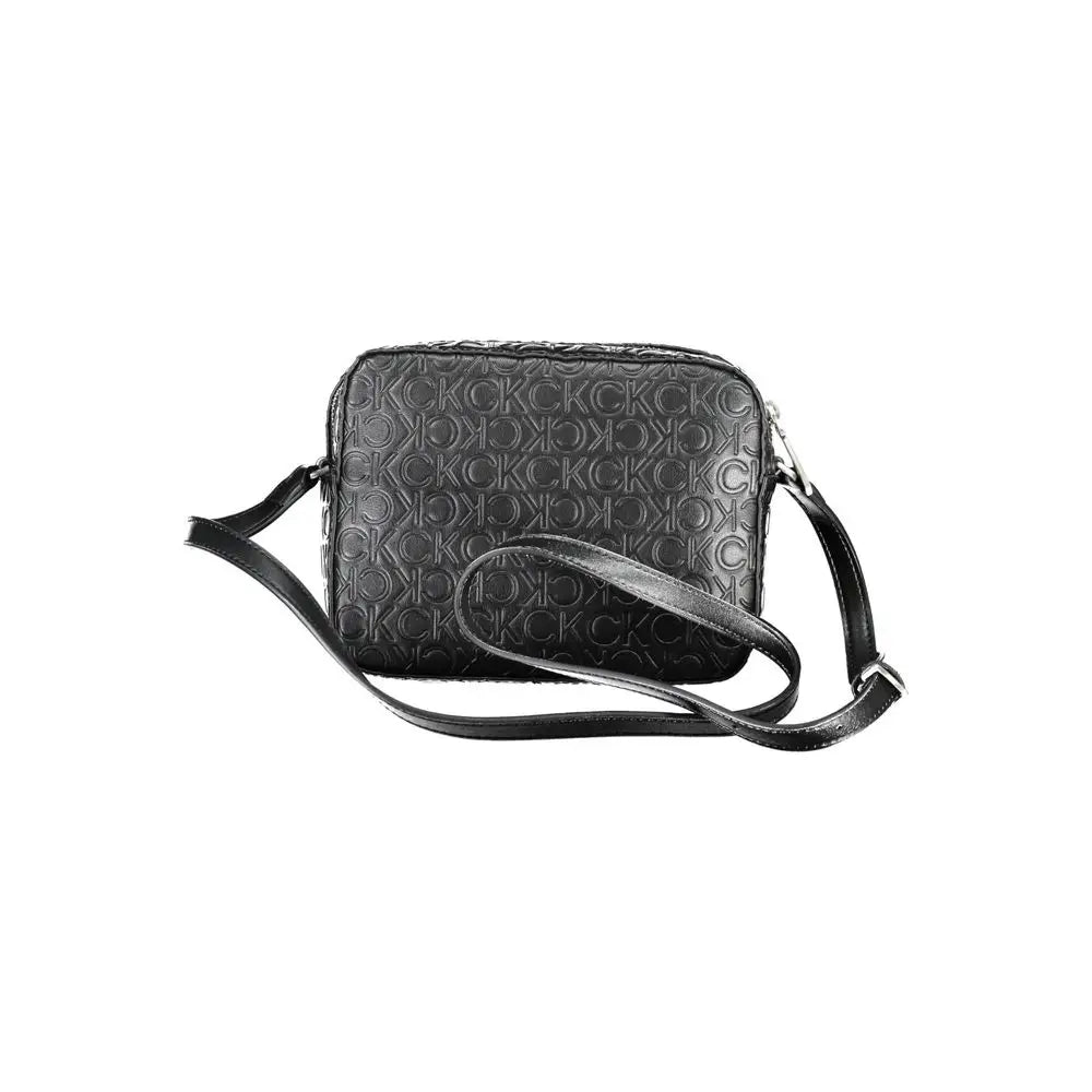 Sac bandoulière calvin klein noir en polyester avec motif logo ck embossé en cuir noir