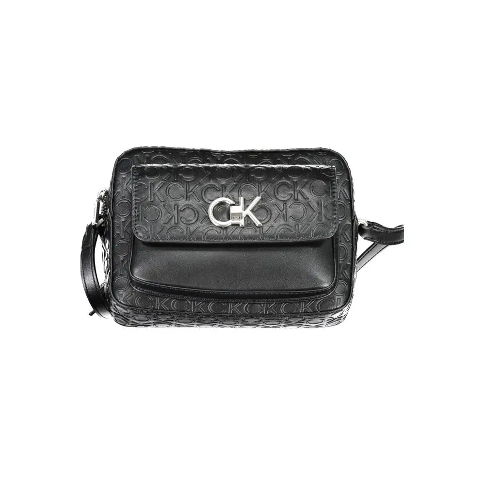 Calvin klein sac bandoulière femme noir en polyester avec motif logo embossé et quincaillerie argentée