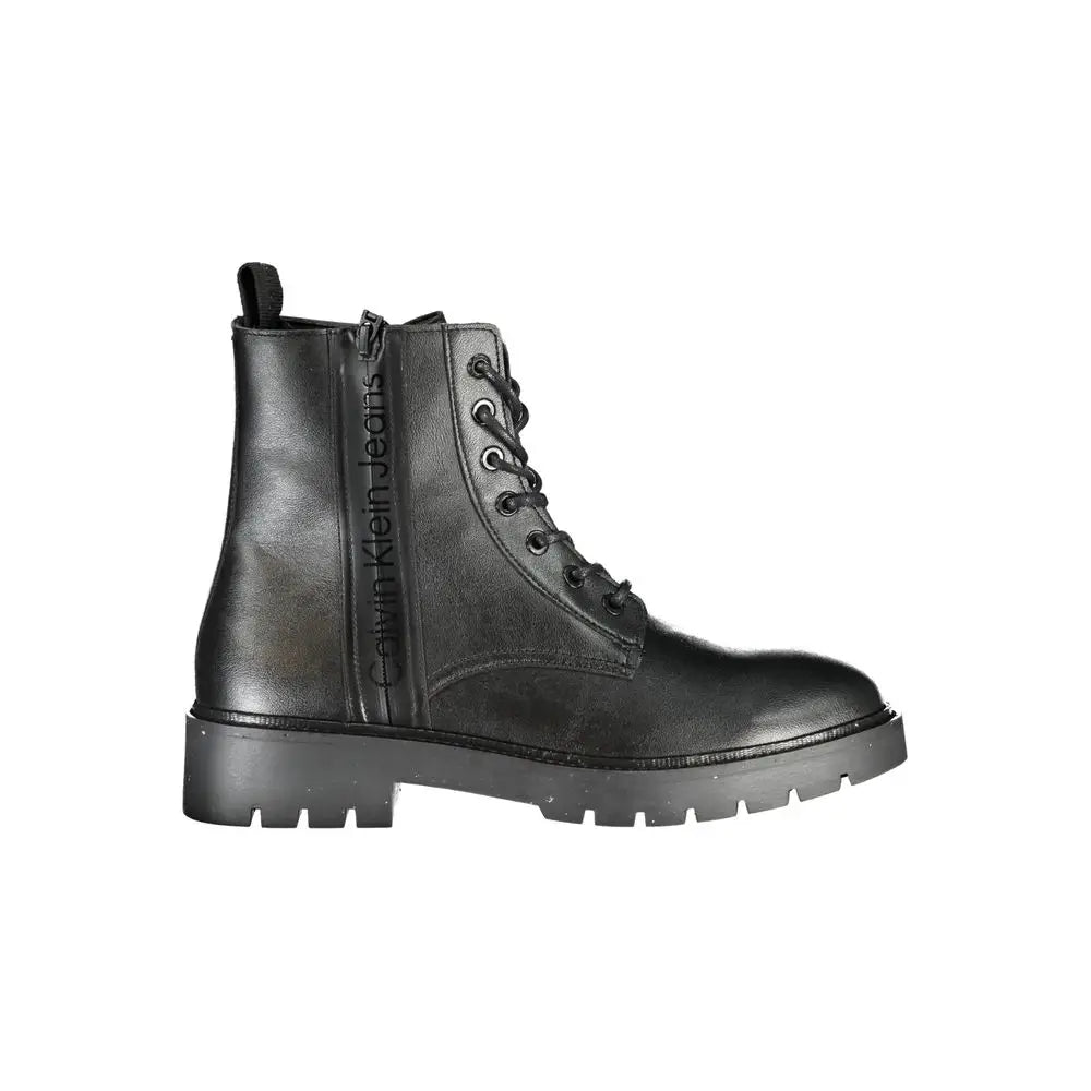 Calvin klein bottine homme en polyuréthane noir avec fermeture éclair latérale et lacets en cuir synthétique