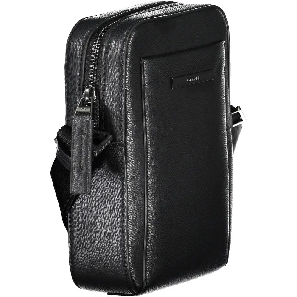 Calvin klein sac bandoulière homme noir en cuir texturé avec fermeture éclair et sangle ajustable en polyuréthane