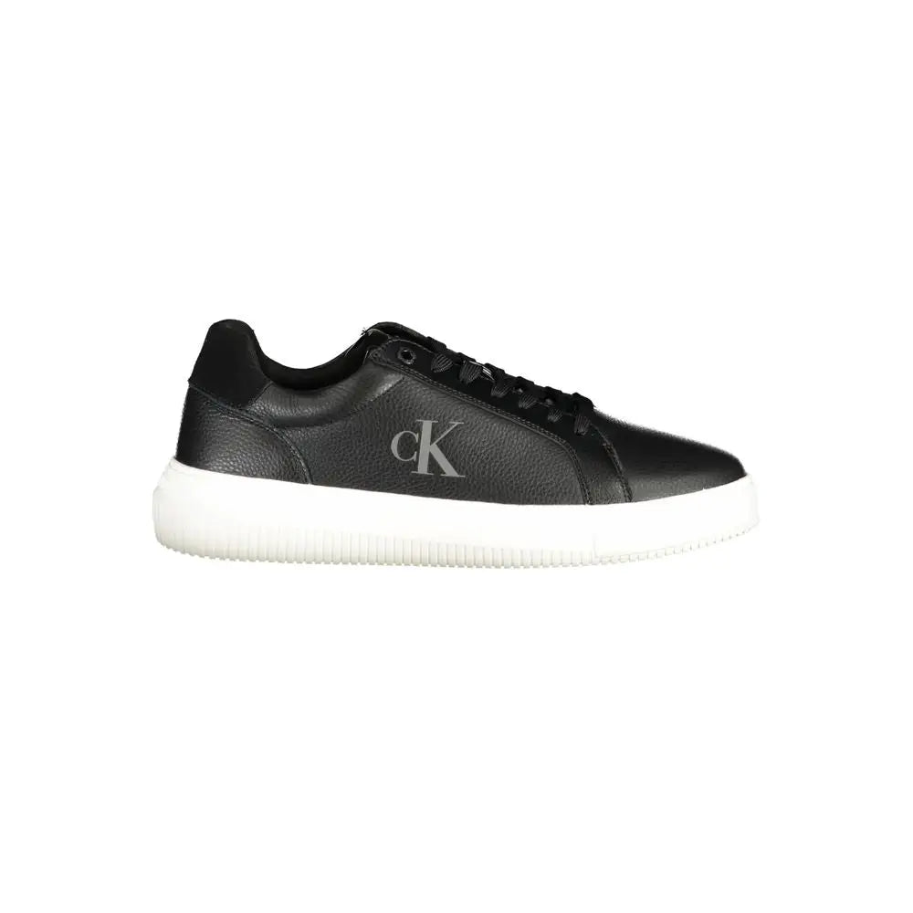 Calvin klein sneaker homme noir en polyuréthane avec logo ck argent et semelle blanche en caoutchouc