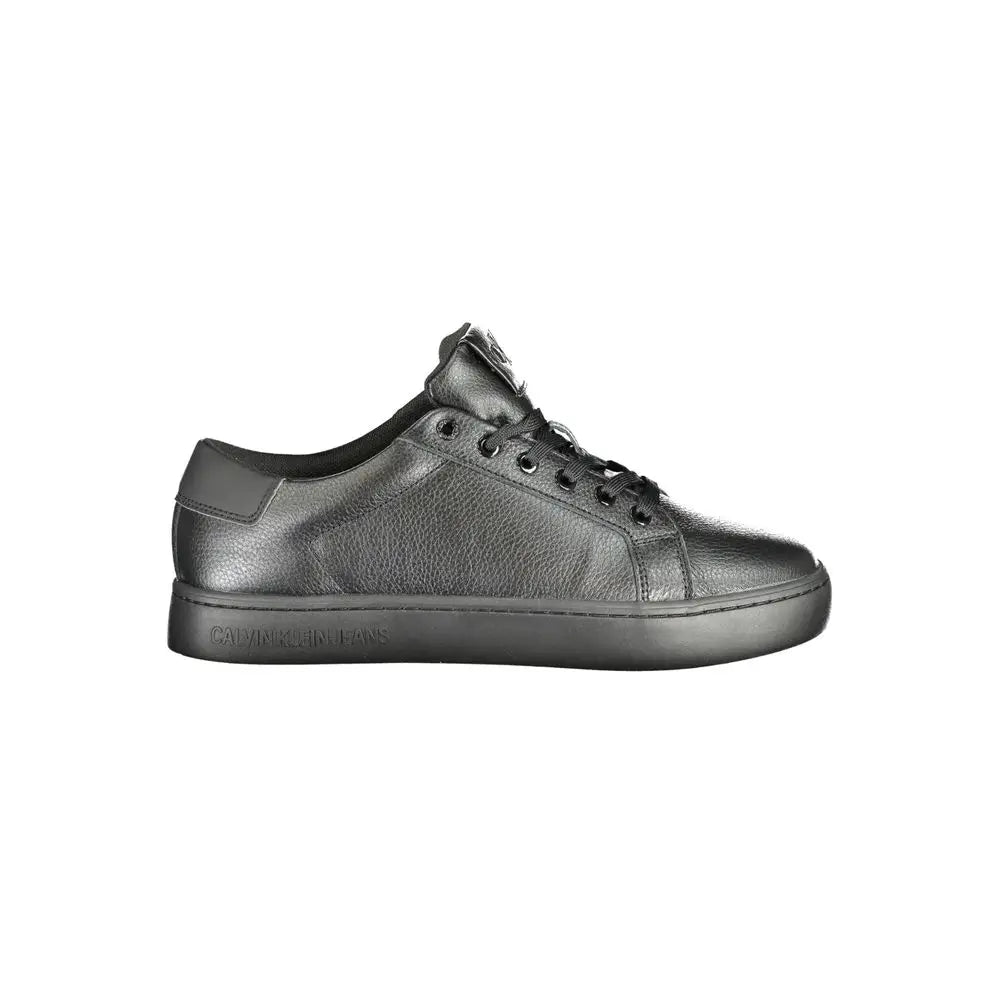 Baskets calvin klein noires en polyuréthane pour homme avec dessus texturé en cuir et lacets assortis
