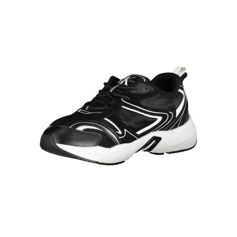 Baskets homme calvin klein noires en polyuréthane avec design géométrique en mesh et empiècements synthétiques