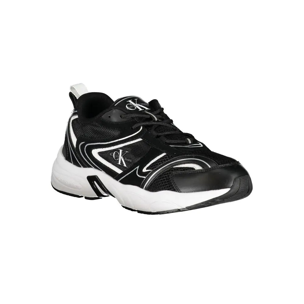 Baskets calvin klein noires avec logo ck en mesh et overlays synthétiques pour homme en polyuréthane