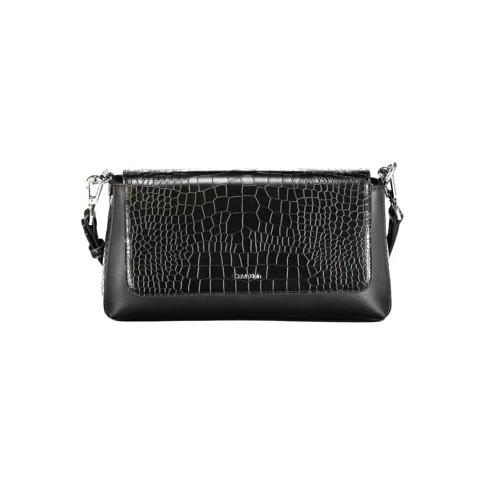 Sac bandoulière calvin klein noir en polyuréthane embossé crocodile avec matériel argenté et design minimaliste