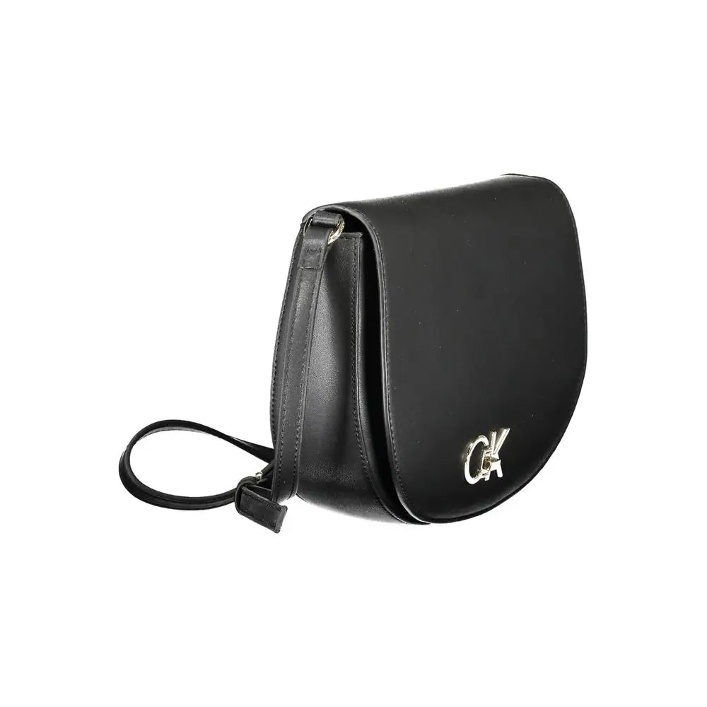 Sac bandoulière femme calvin klein noir en polyuréthane avec logo ck argent en cuir noir