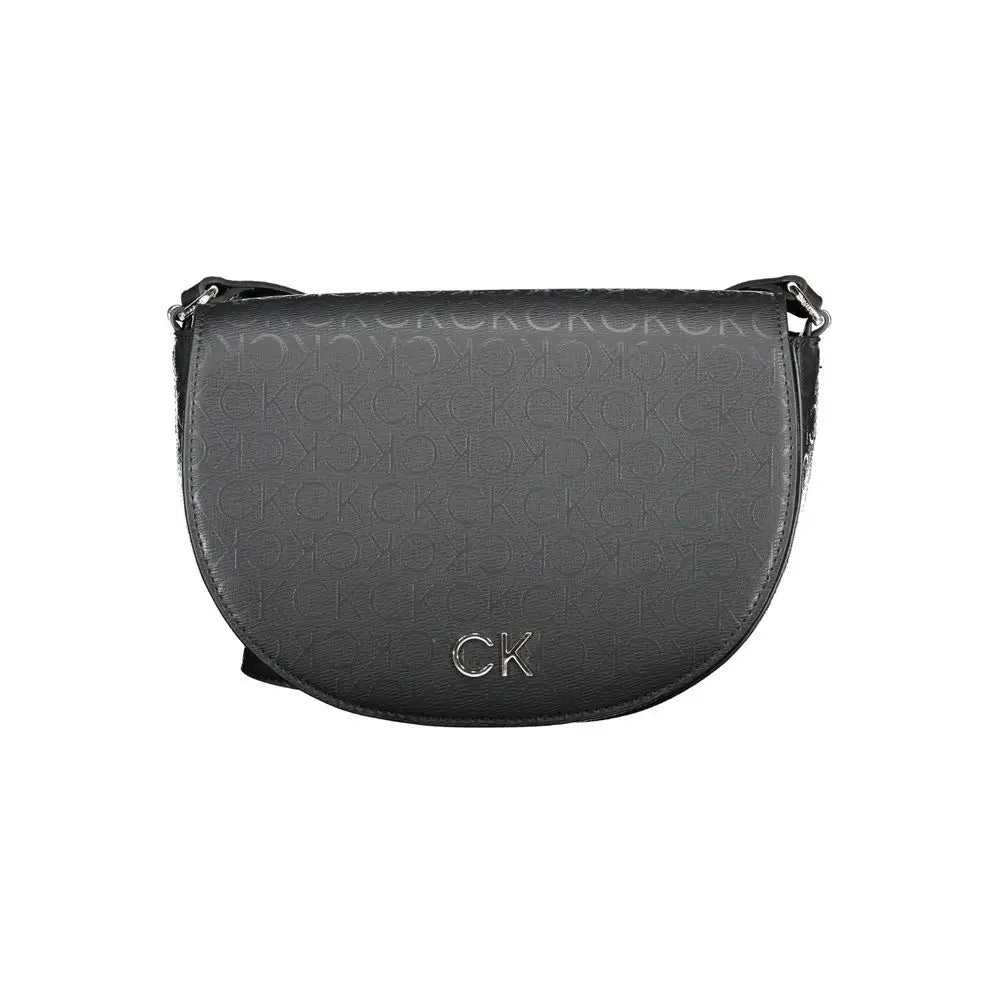 Sac bandoulière calvin klein noir en polyuréthane avec motif logo ck embossé et détails en métal argenté