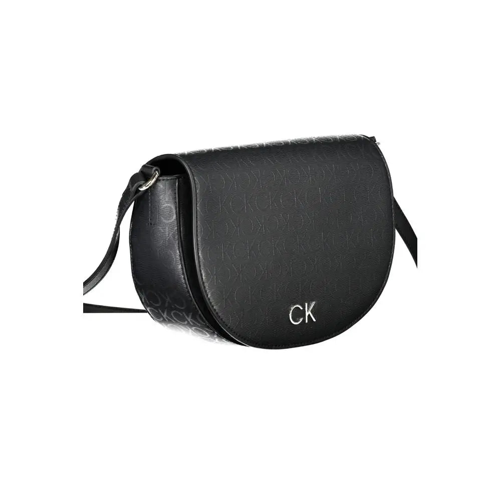 Sac bandoulière noir calvin klein en polyuréthane avec logo embossé et ferrures argentées pour femme