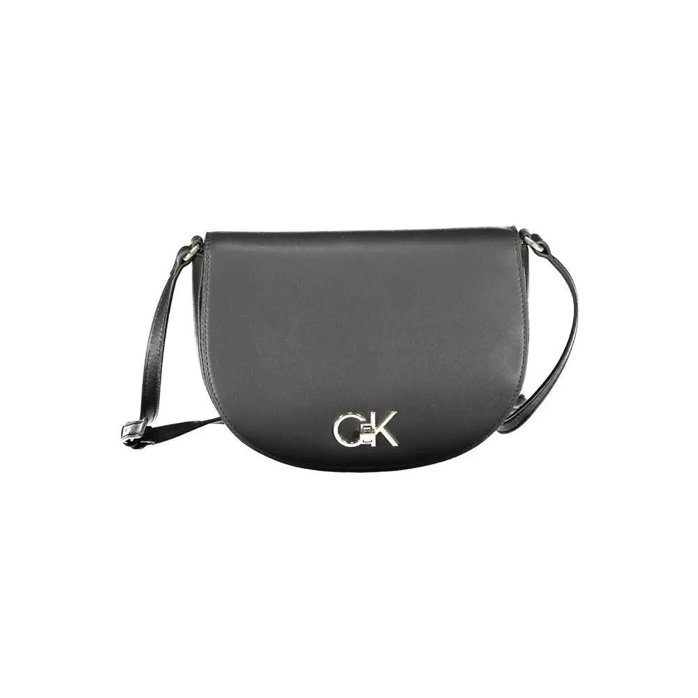 Sac bandoulière femme calvin klein noir en polyuréthane avec logo argent en cuir noir