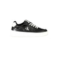 Calvin klein basket femme noire en polyuréthane avec lacets blancs et semelle épaisse blanche basse