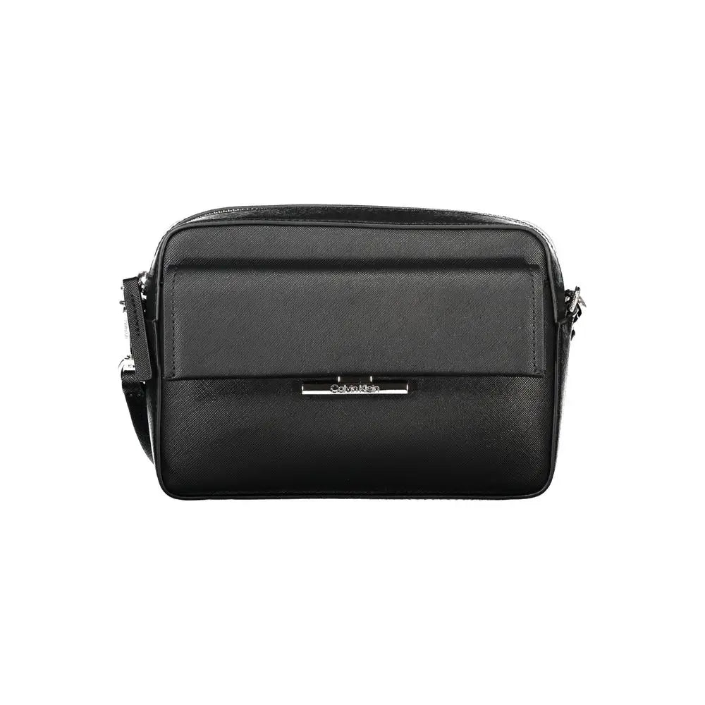Sac bandoulière noir calvin klein pour femme en polyuréthane avec cuir texturé et fermoir métal argenté