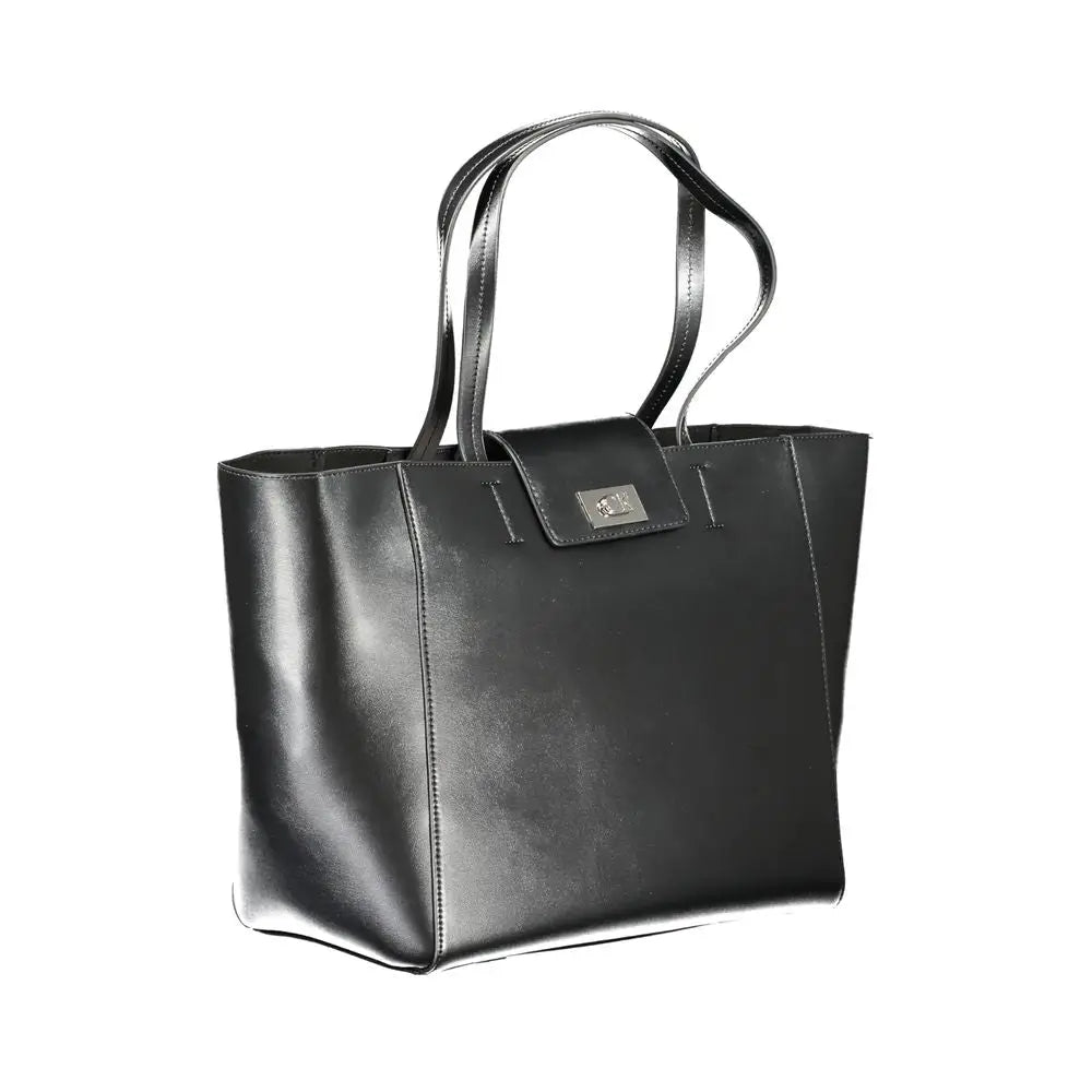 Calvin Klein sac fourre-tout en cuir noir avec fermoir en métal argenté en polyester recyclé pour femme