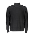 Calvin klein pull homme en laine noir à col roulé côtelé avec motif texturé subtil et patch logo sur la manche gauche