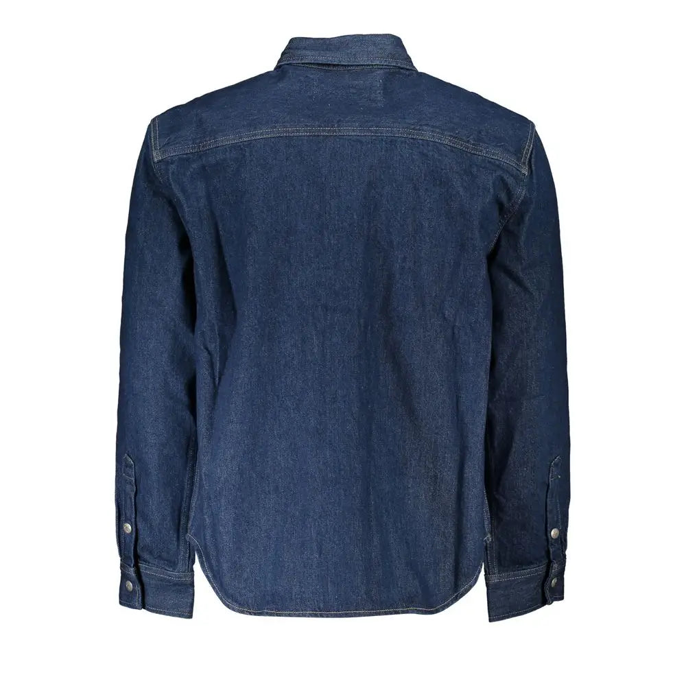 Chemise denim bleu foncé calvin klein avec col classique et poignets boutonnés en coton pour homme