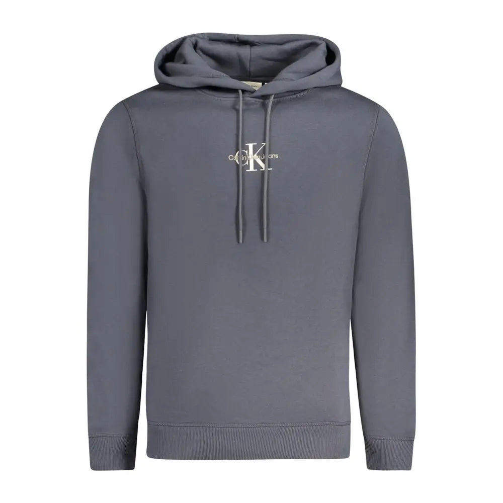Sweatshirt homme calvin klein blu coton gris avec logo brodé blanc et cordons assortis
