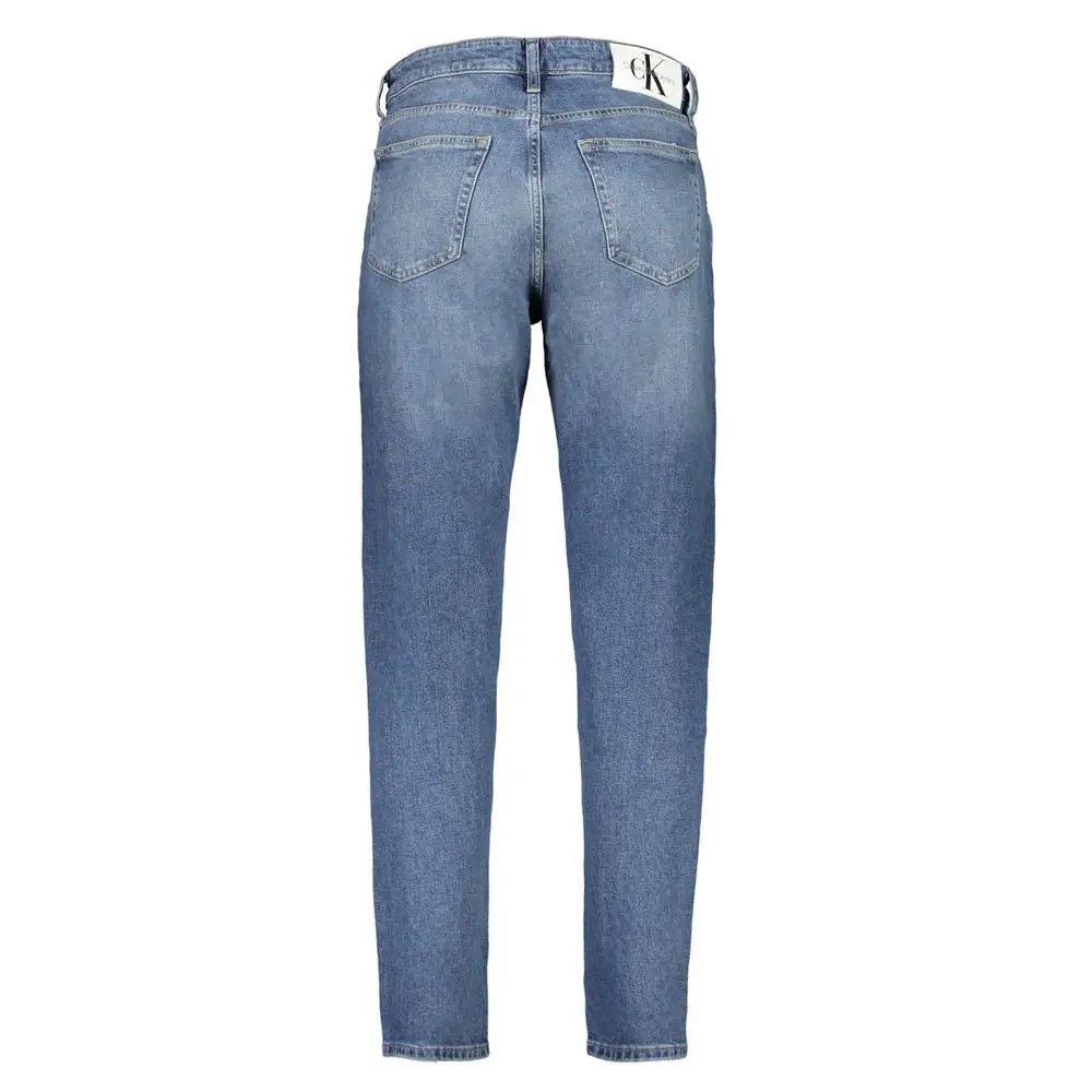 Jean calvin klein blu cotton pour homme en denim clair avec coupe droite classique et patch logo au niveau de la taille