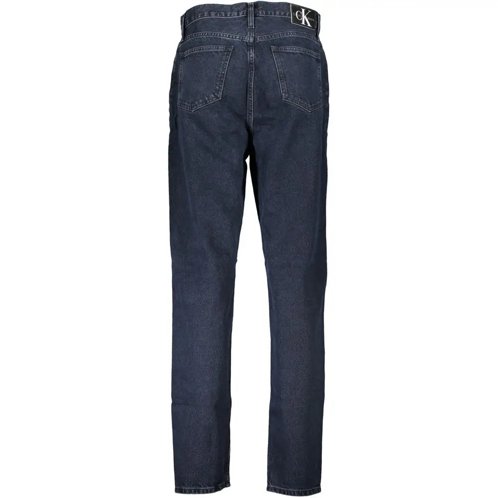 Jeans femmes calvin klein bleu foncé en coton denim avec coupe droite classique vue arrière avec logo calvin klein