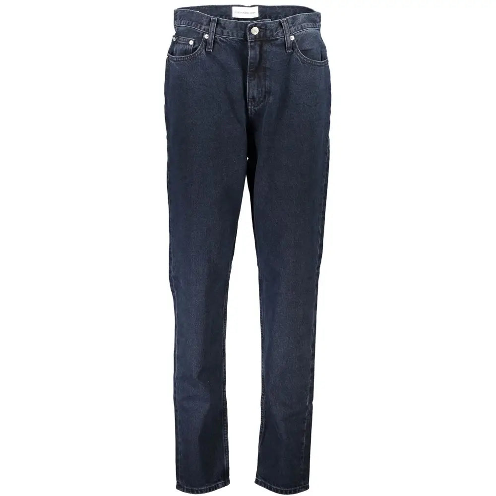 Jean Calvin Klein Blu Cotton pour femmes en denim indigo foncé avec coupe droite classique et accessoires argentés