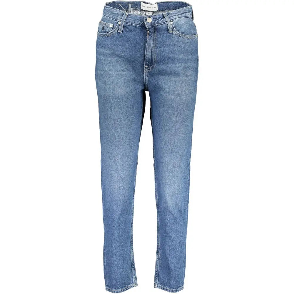 Jean femme calvin klein blu en coton bleu clair avec design classique cinq poches et fermeture à boutons
