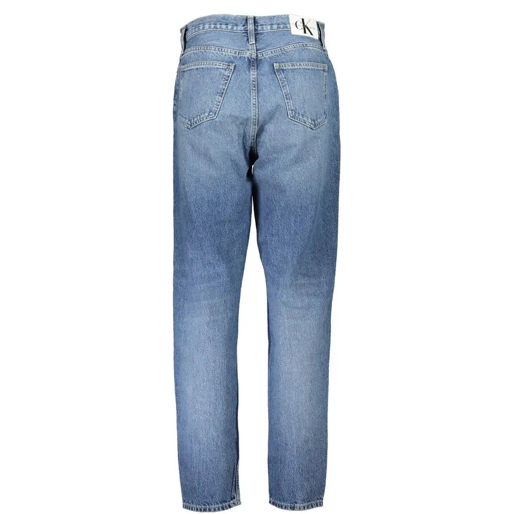 Jeans femme calvin klein blu coton en denim clair coupe droite classique avec logo calvin klein à la taille