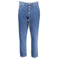 Jean bleu en coton pour femme calvin klein avec fermeture boutonnée et cinq poches classiques
