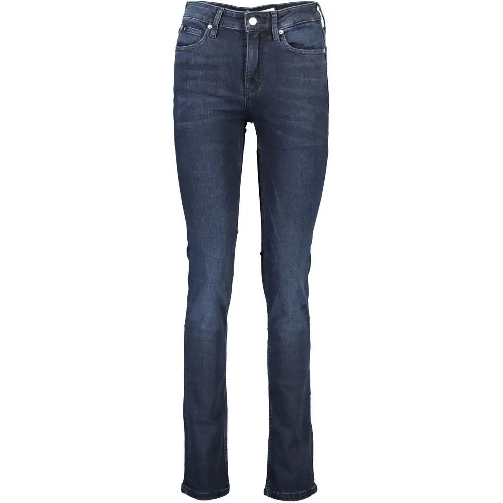 Jeans femme Calvin Klein Blu en denim coton indigo foncé coupe droite avec un léger effet délavé